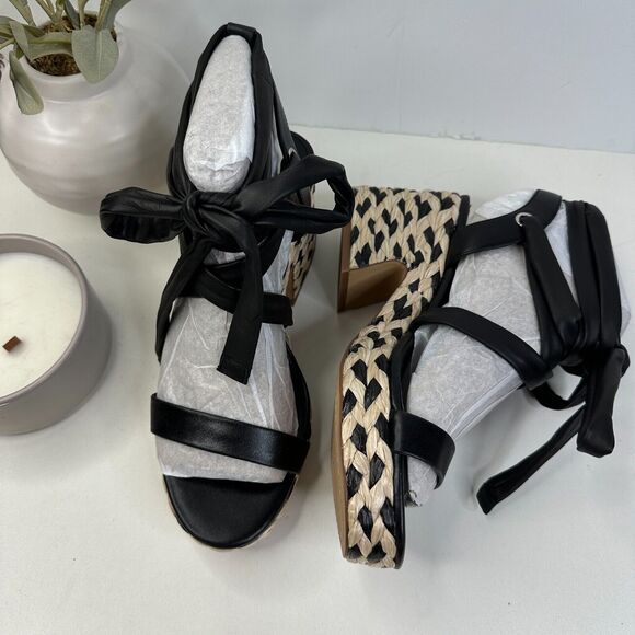 New Vince Camuto Roreka Platform Raffia Heel Sandals Black Women's 6 NWOB - Picture 6 of 10